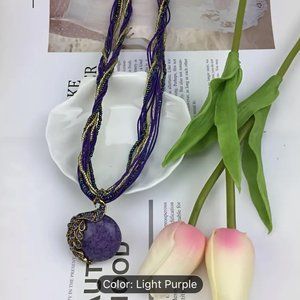 Bohemian Ethnic Style Retro Leaf Peacock Gemstone Pendant Necklace